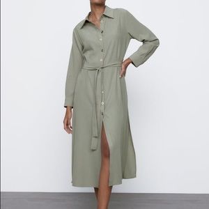 Zara flowy shirt dress in taupe gray